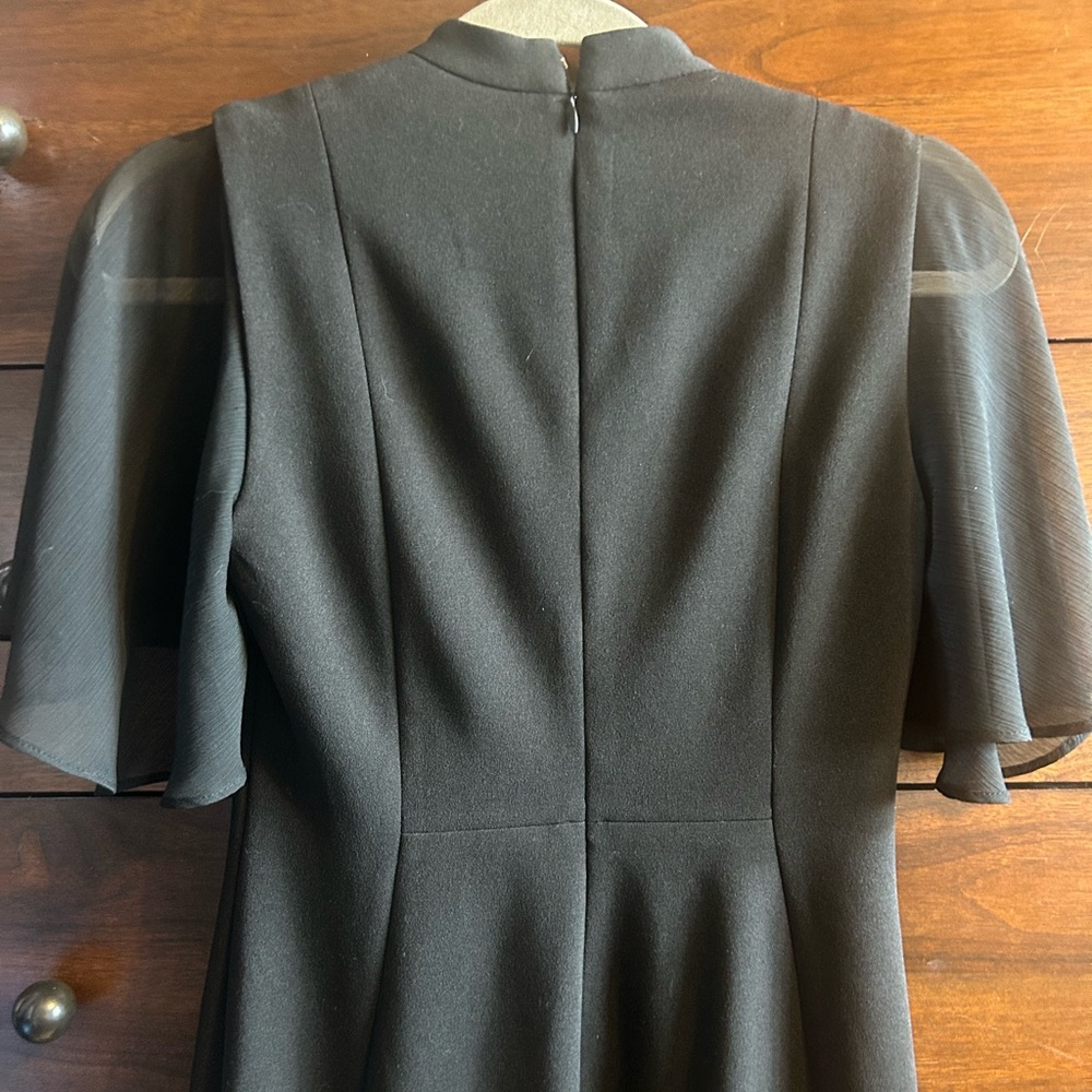 CALVIN KLEIN TIE NECK CHIFFON FLUTTER SLEEVE SHEATH DRESS, BLACK, SIZE 2 - Picture 10 of 12
